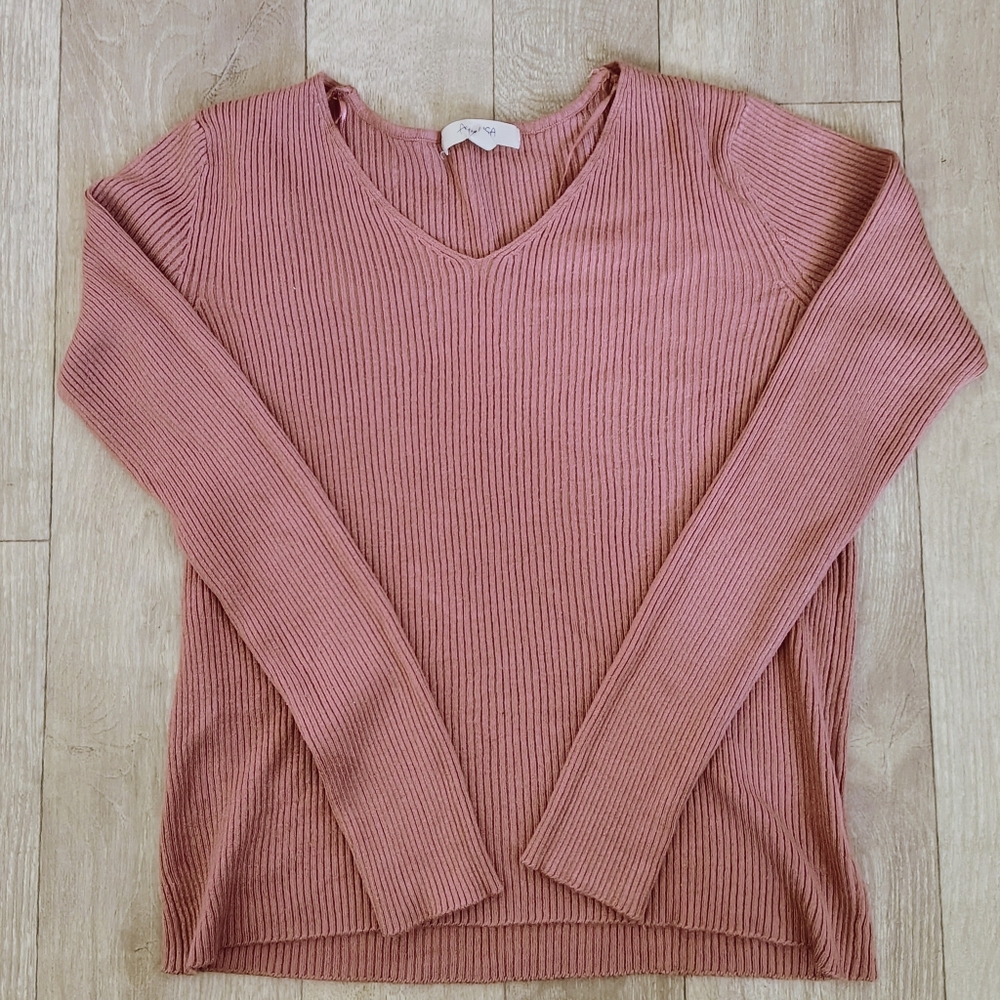 Juniors Active USA Ribbed V-neck Sweater L